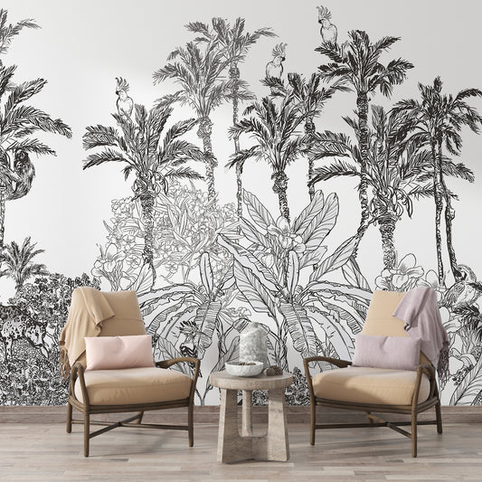 Jungle Wildlife Outline Mural