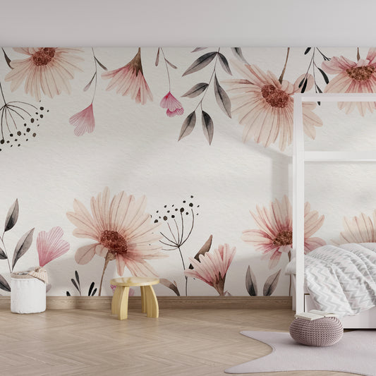 Delicate Pink Blooms Watercolor Mural