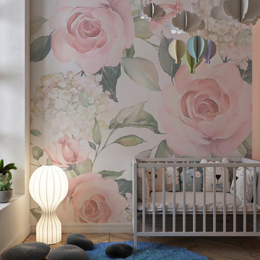 Romantic Blush Rose Mural