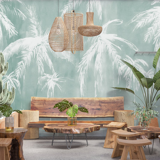 Palm Shadows Mint Green Wallpaper