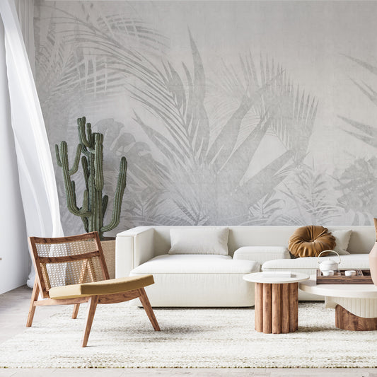 Soft Monochrome Jungle Mural