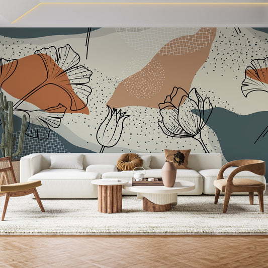 Bold Contemporary Line Art Mural