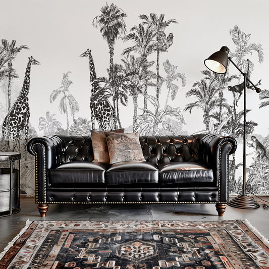 Safari Adventure - Monochrome Wildlife Mural