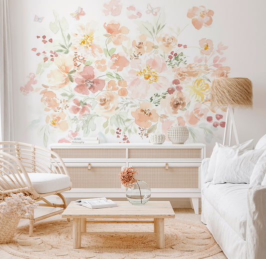 Charming Pastel Floral Mural - Elegance and Sweetness in Every Corner