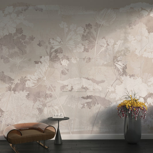 Soft Abstract Floral Meadow Mural