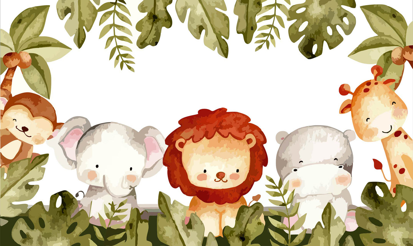 Watercolor Jungle Animals Mural for Kids - Charming Design
