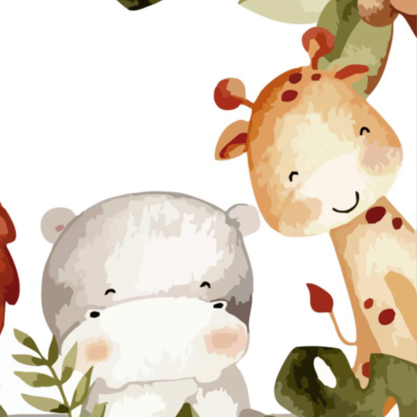 Watercolor Jungle Animals Mural for Kids - Charming Design