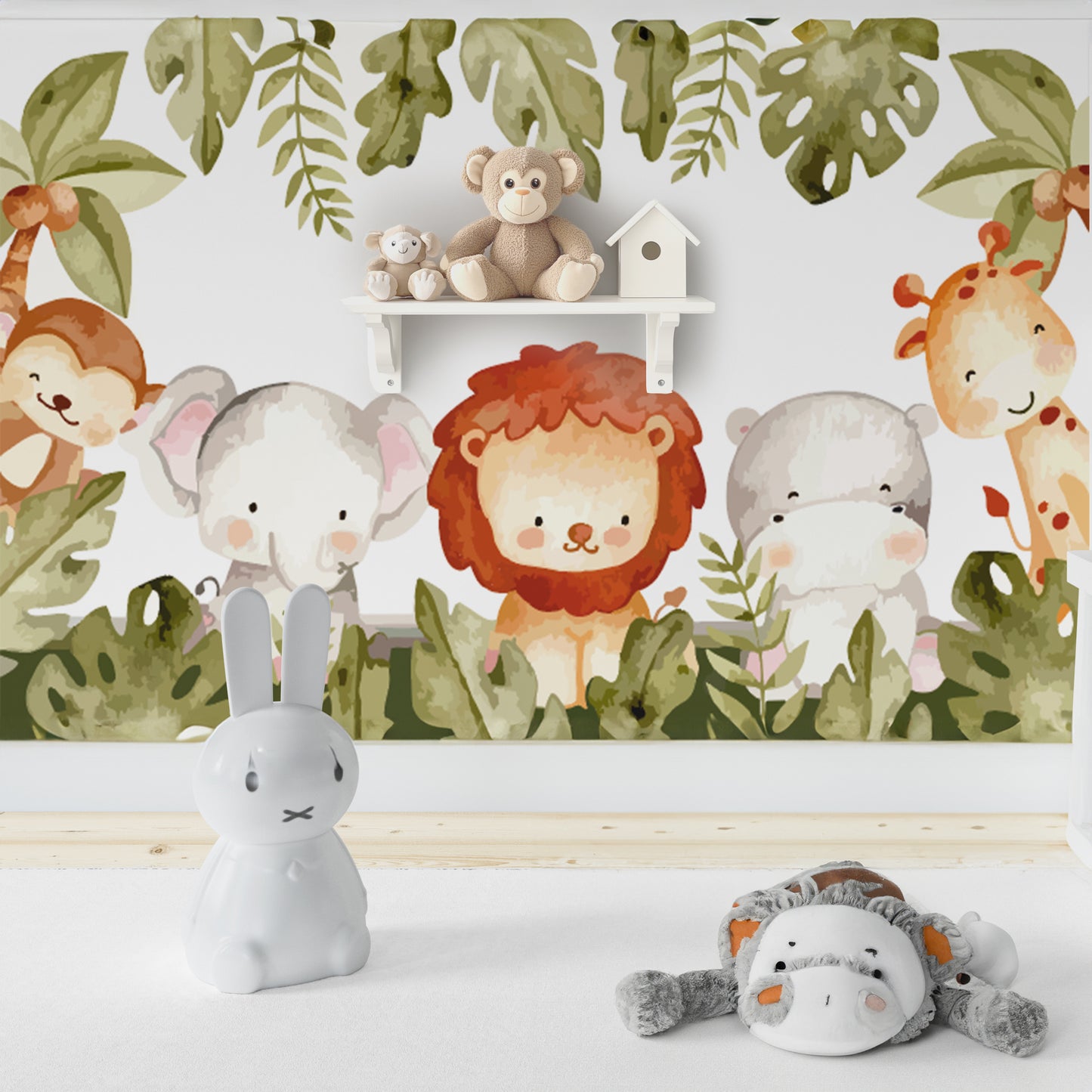 Watercolor Jungle Animals Mural for Kids - Charming Design