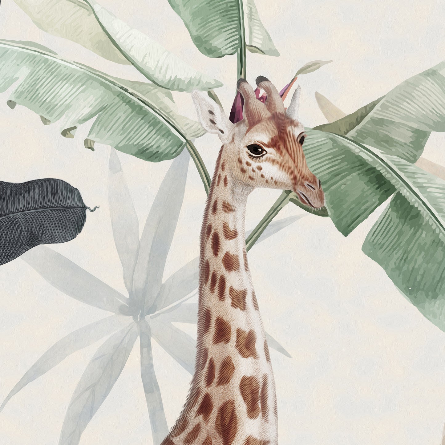 African Safari Dreams: Retro Children's Mural with Jungle Animals in Soft Pastels