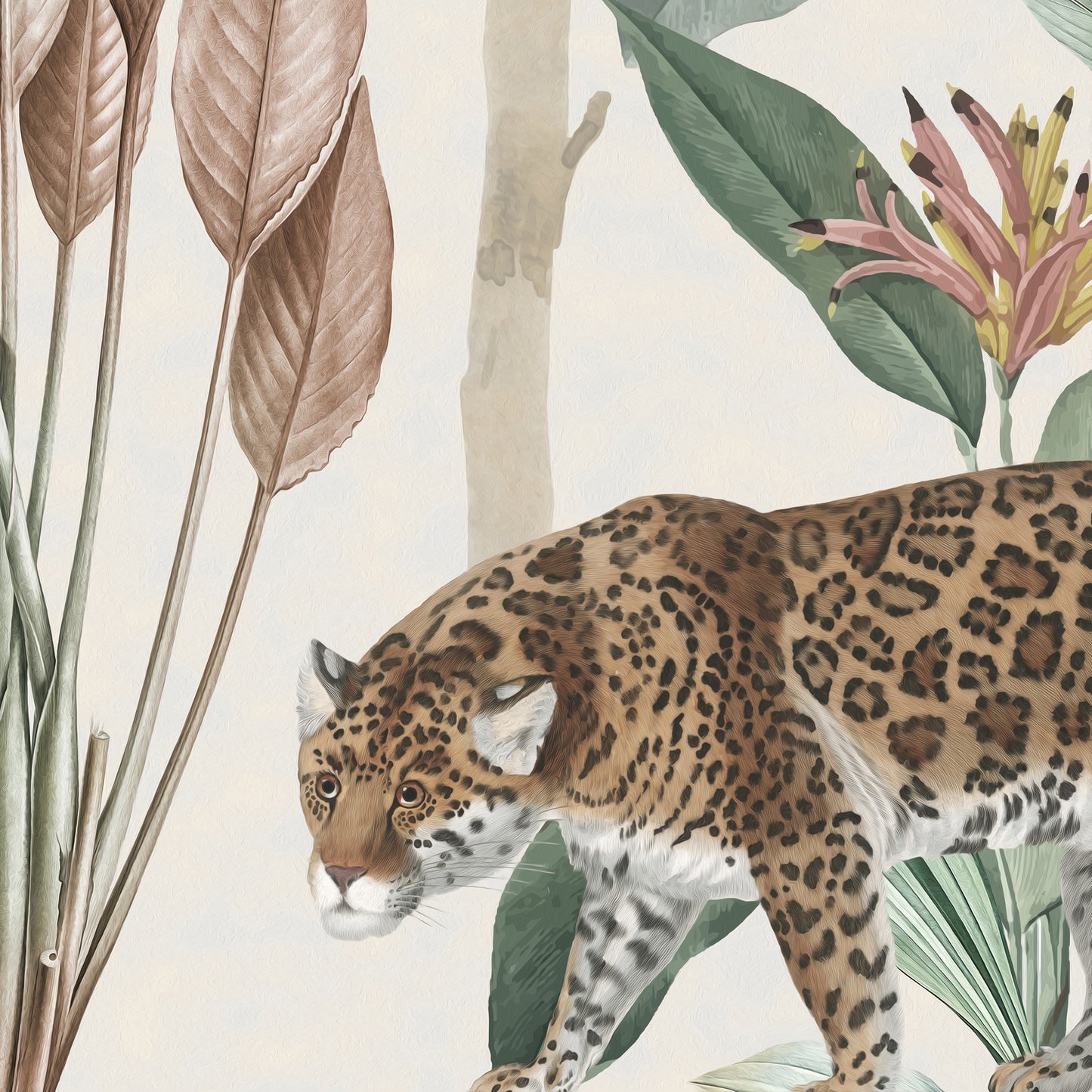 African Safari Dreams: Retro Children's Mural with Jungle Animals in Soft Pastels