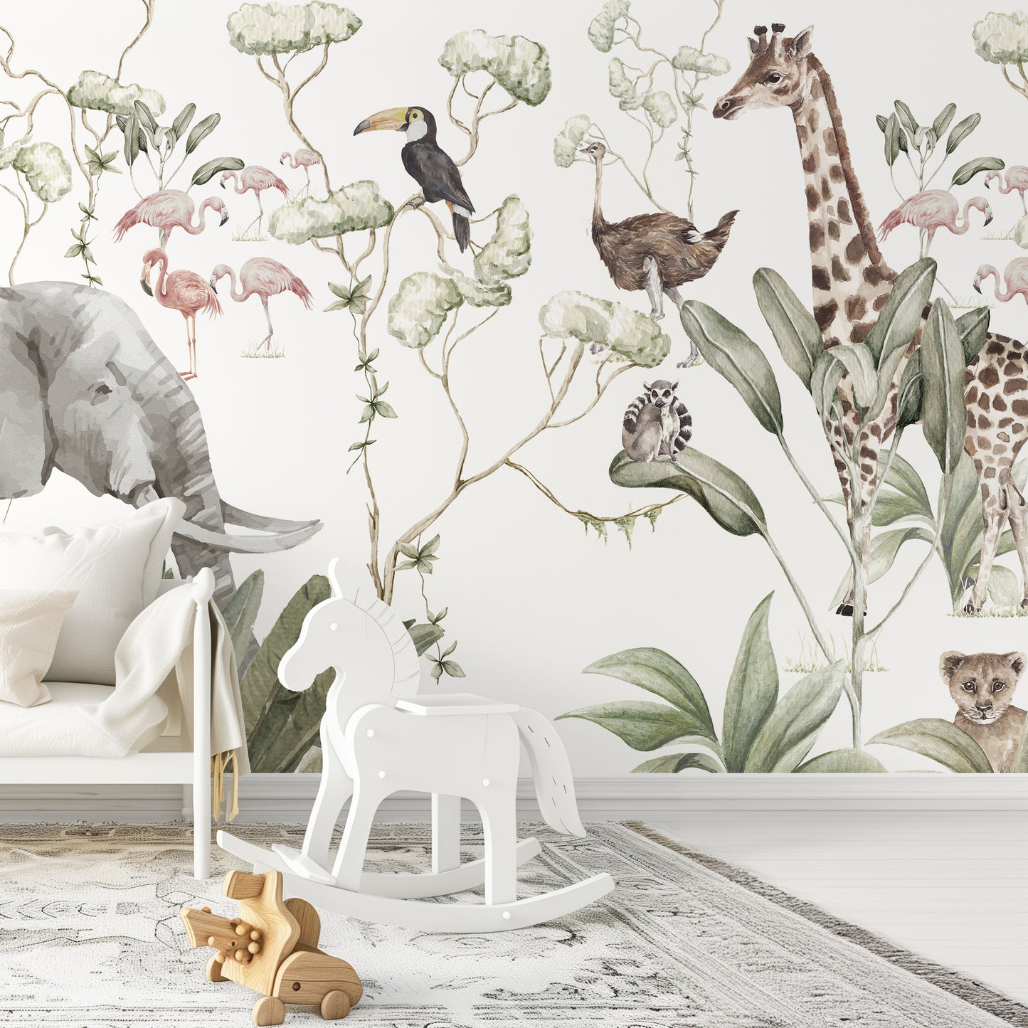 Mural en Acuarela para Niños con Animales de la Selva