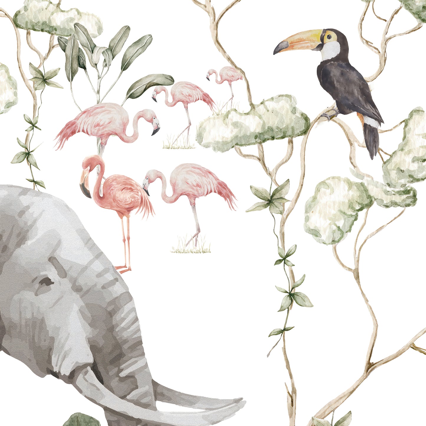 Mural en Acuarela para Niños con Animales de la Selva