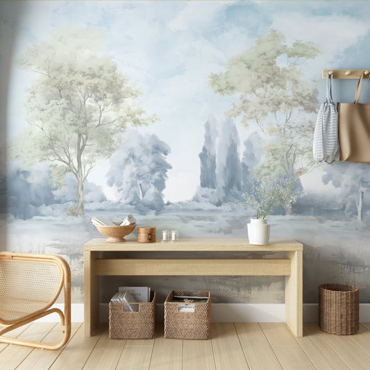 Misty Morning Forest Mural