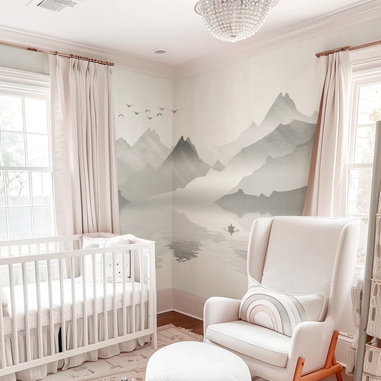 Mountain Serenity Monochrome Wallpaper Mural