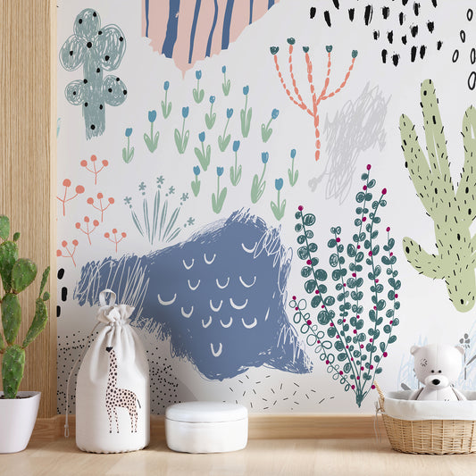 Cactus and Dots Desert Wallpaper Mural