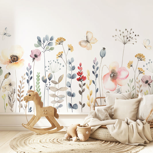 Whimsical Wildflowers - Watercolor Floral Wall Mural