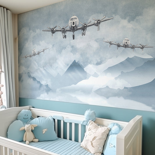 Planes in Cloudy Skies Mural