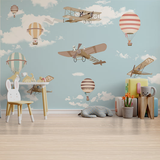 Vintage Flights and Balloons Mural