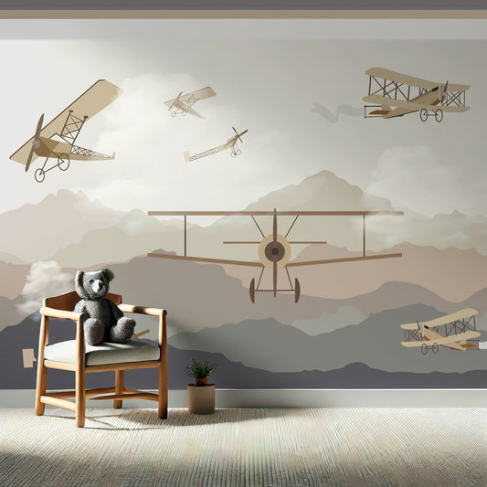 Nostalgic Vintage Planes Over Terracotta Mountains