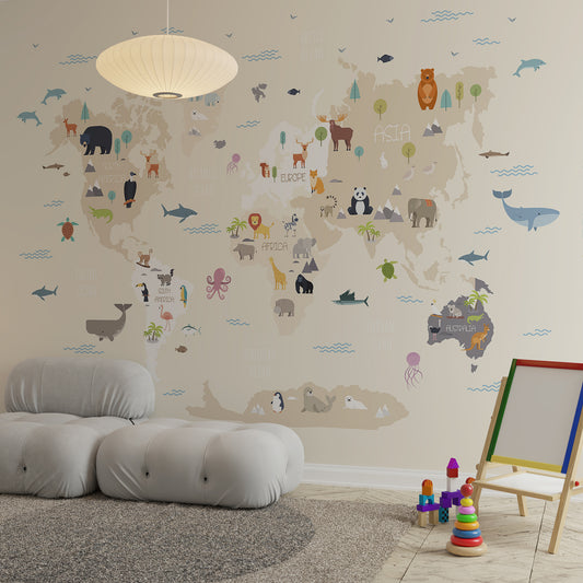 World Map with Diverse Wildlife