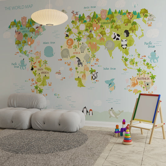 Whimsical Animal World Map for Kids