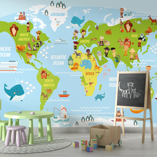 Vibrant Cultural World Map for Kids