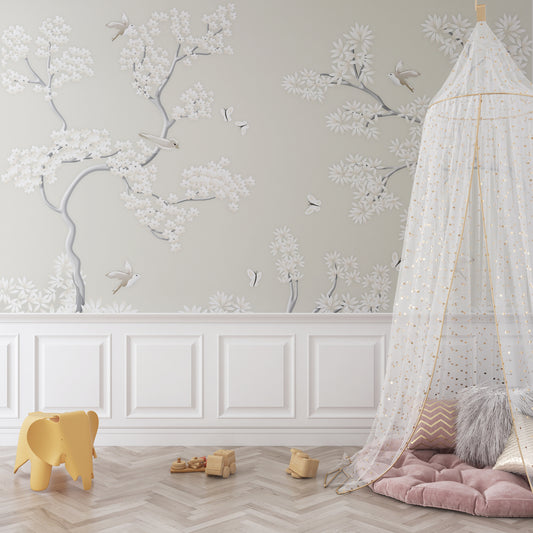 Subtle Blossoming Branches with Birds