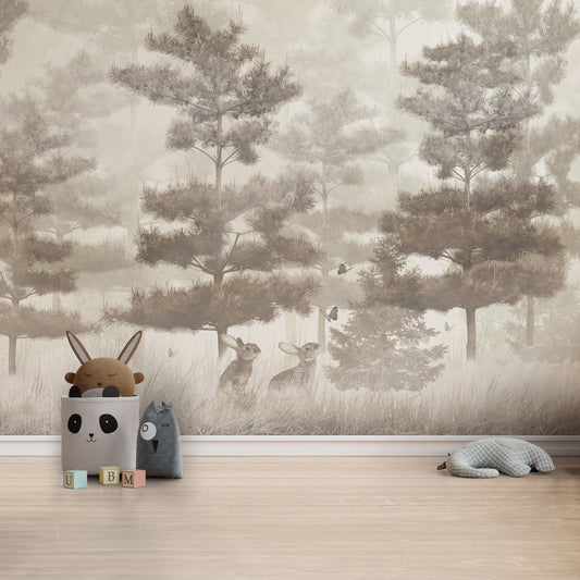 Whispering Pines Woodland Mural with Gentle Wildlife