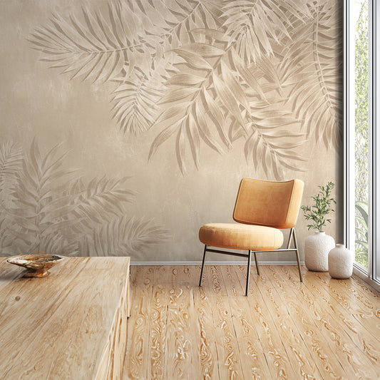 Textured Neutral Palm Leaves Mural