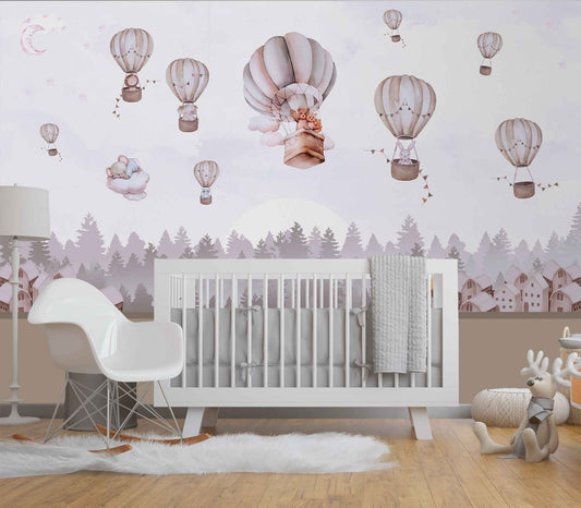 Adventurous Balloon Ride with Teddy Bears Wallpaper