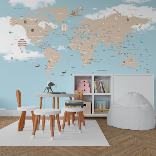 Whimsical World Map Mural