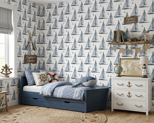 Watercolor Sailboats & Anchors Mural