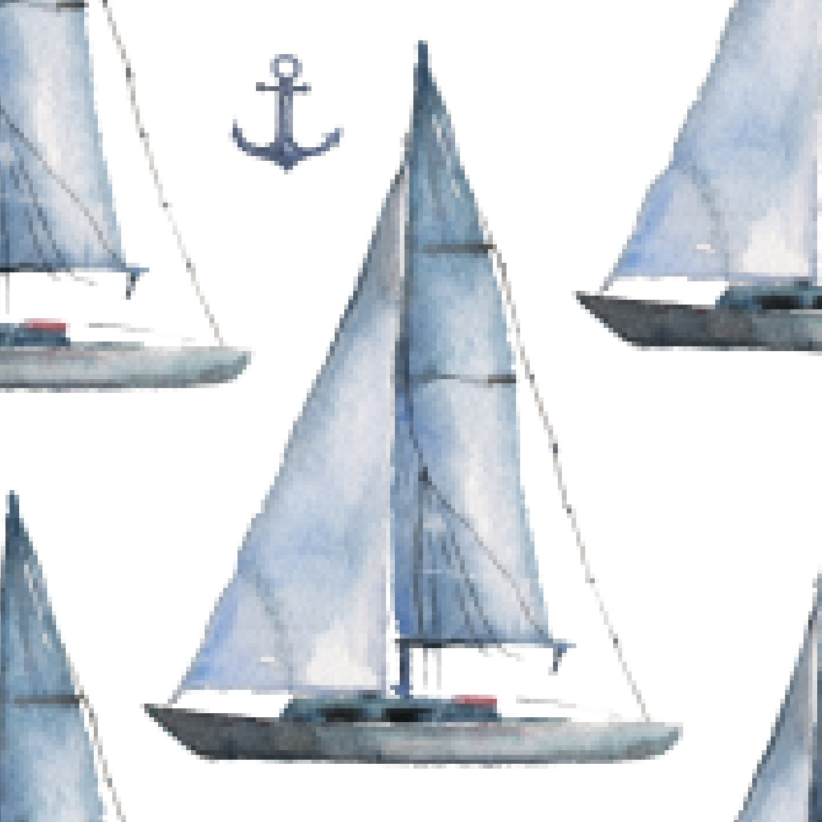 Watercolor Sailboats & Anchors Mural