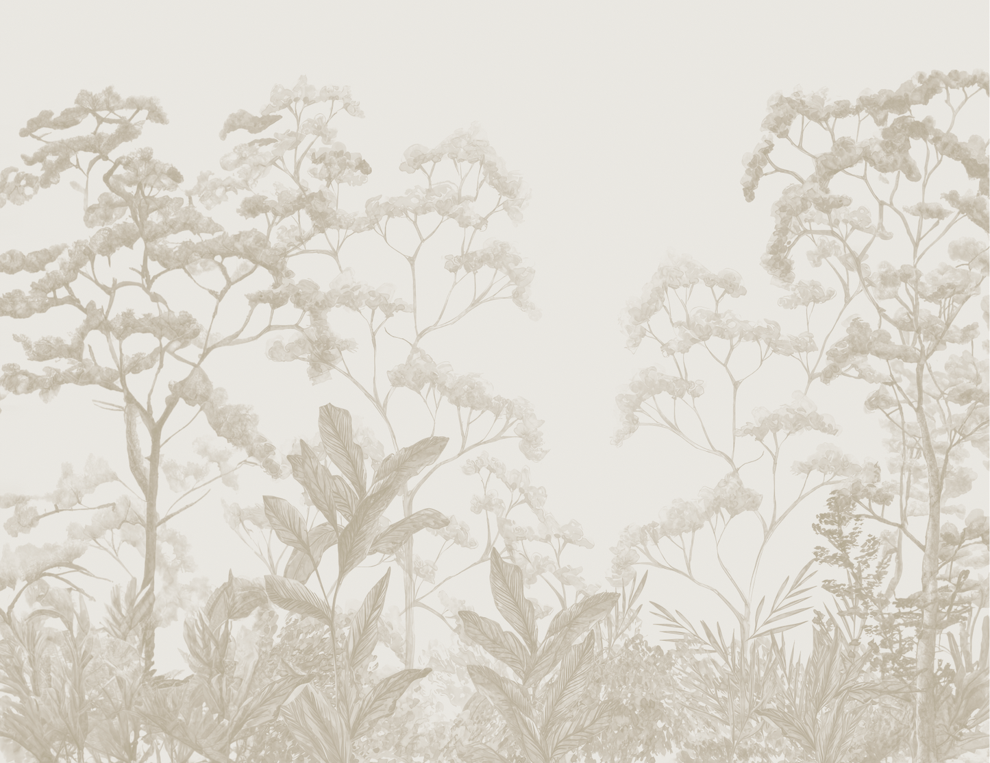 Serene Botanical Landscape Mural - Neutral Tone Forest Wall Art