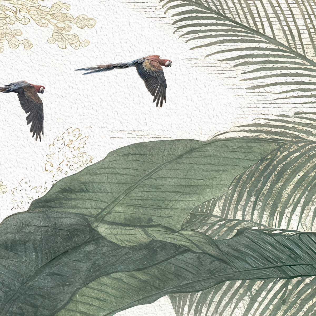 Tropical Jungle Paradise Wall Mural - Vintage Botanical & Birds Wallpaper