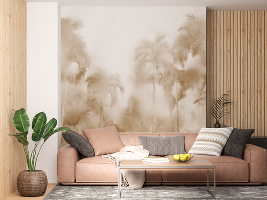 Ethereal Muted Palm Tree Mural