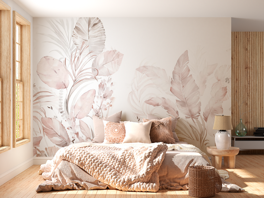 Soft Pink Tropical Leaf Mural