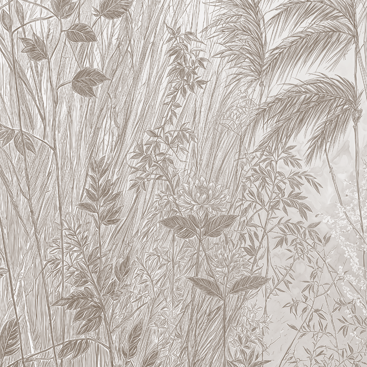 Wild Grasses Meadow Botanical Mural - Sepia Tone Nature Wall Art