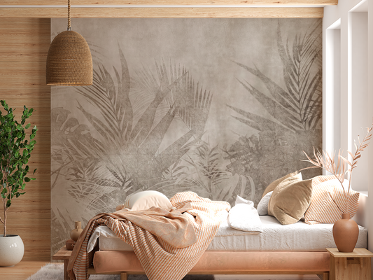 Subtle Tropical Leaf Textured Mural