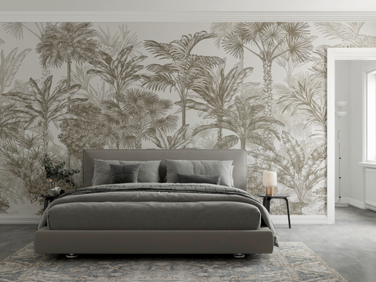 Detailed Tropical Forest Outline Mural