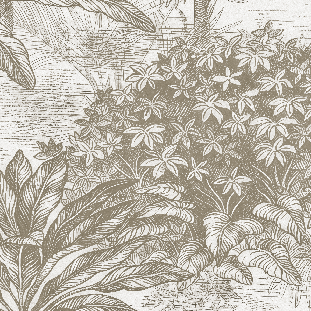 Detailed Tropical Forest Outline Mural