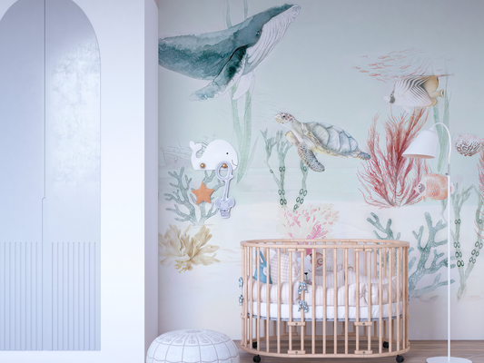 Gentle Watercolor Ocean Nursery Mural