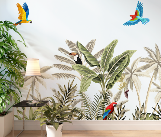 Lively Tropical Toucan & Parrot Mural