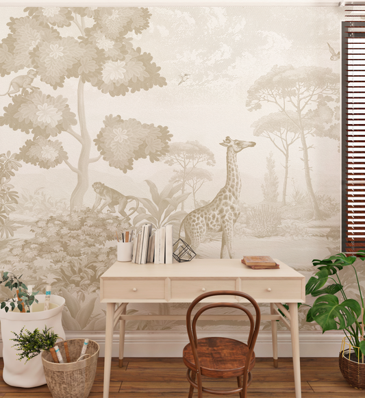 Vintage Safari Landscape & Animals Mural