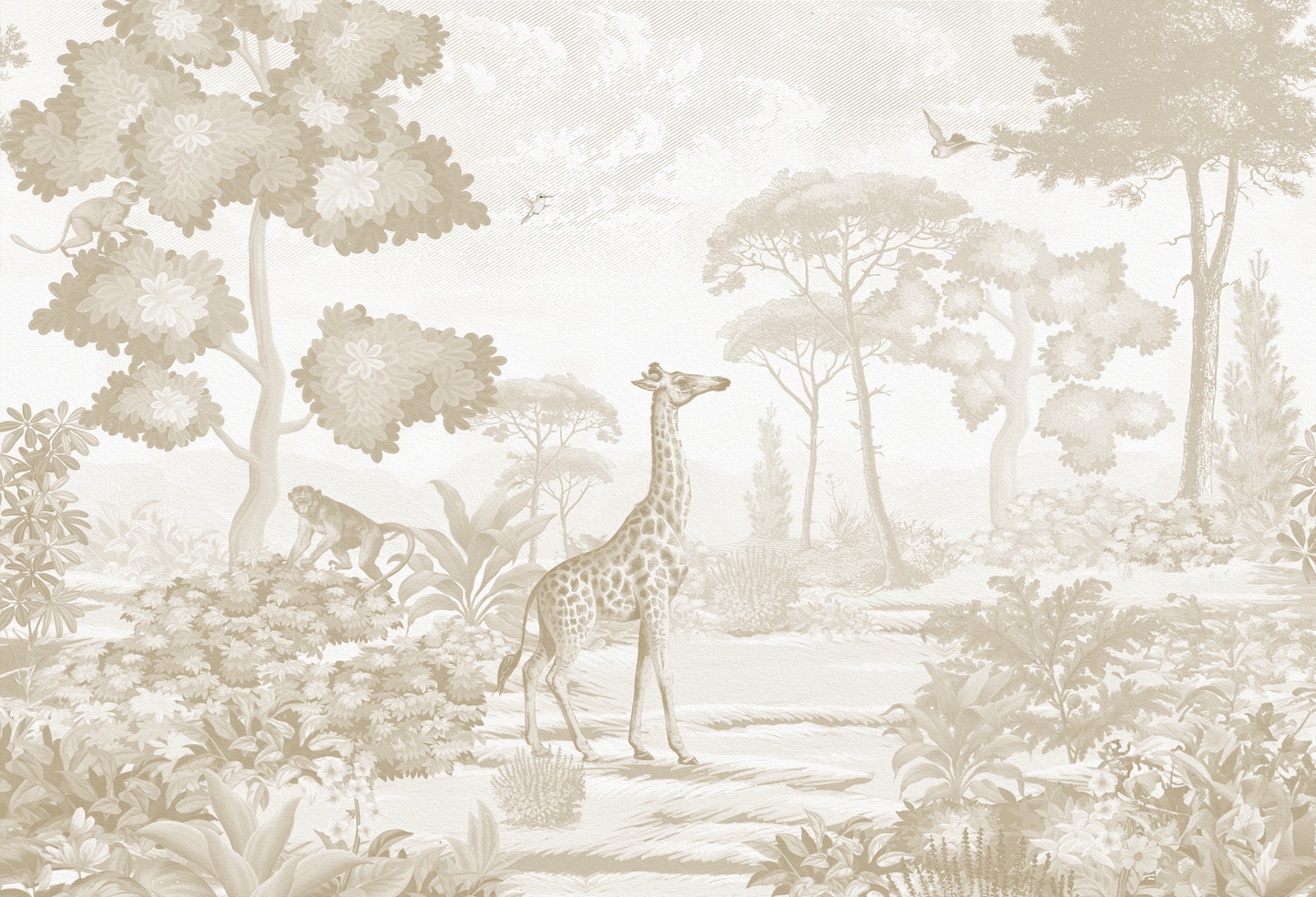 Vintage Safari Landscape & Animals Mural