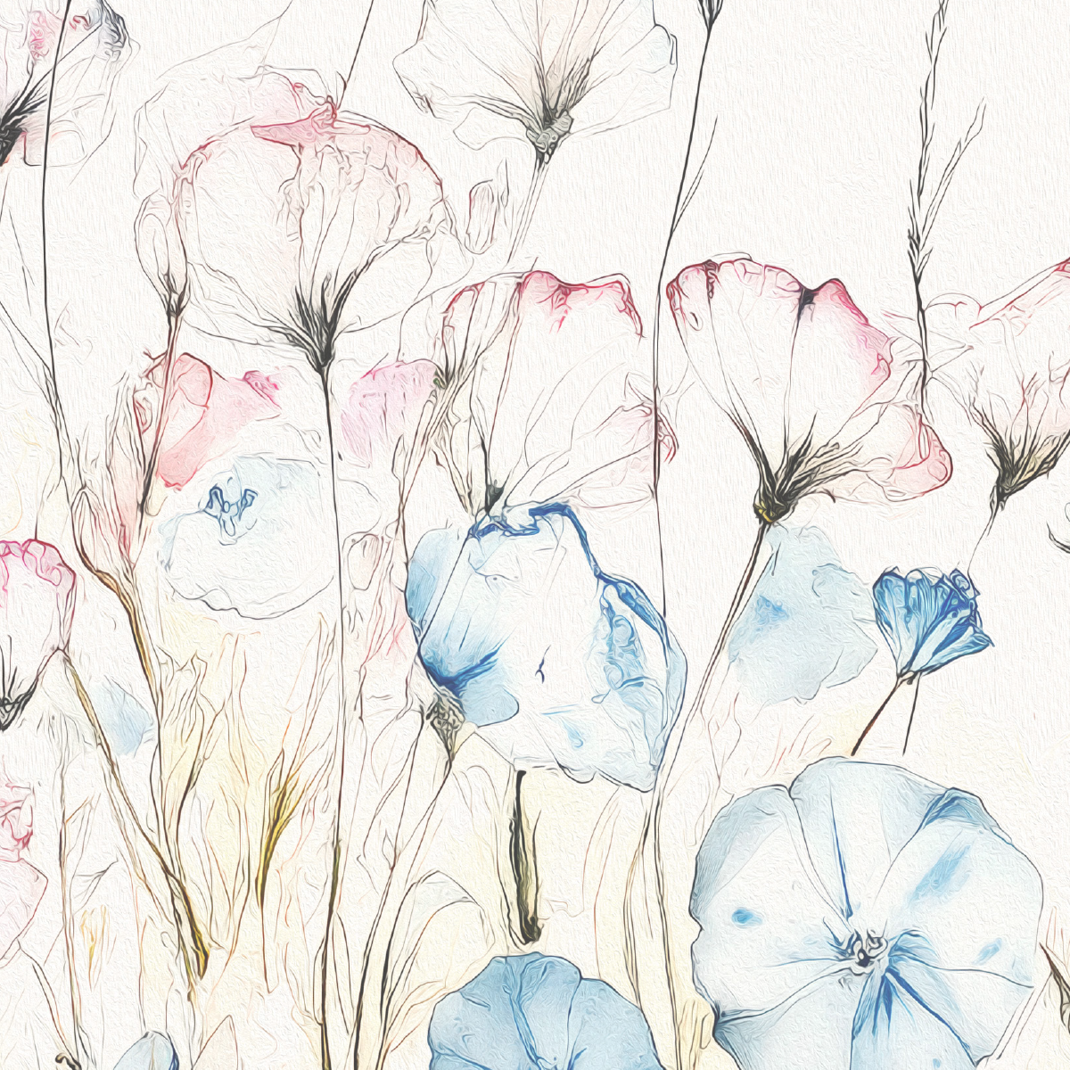 Enchanted Forest Watercolor Mural - Delicate Birds & Blooming Trees