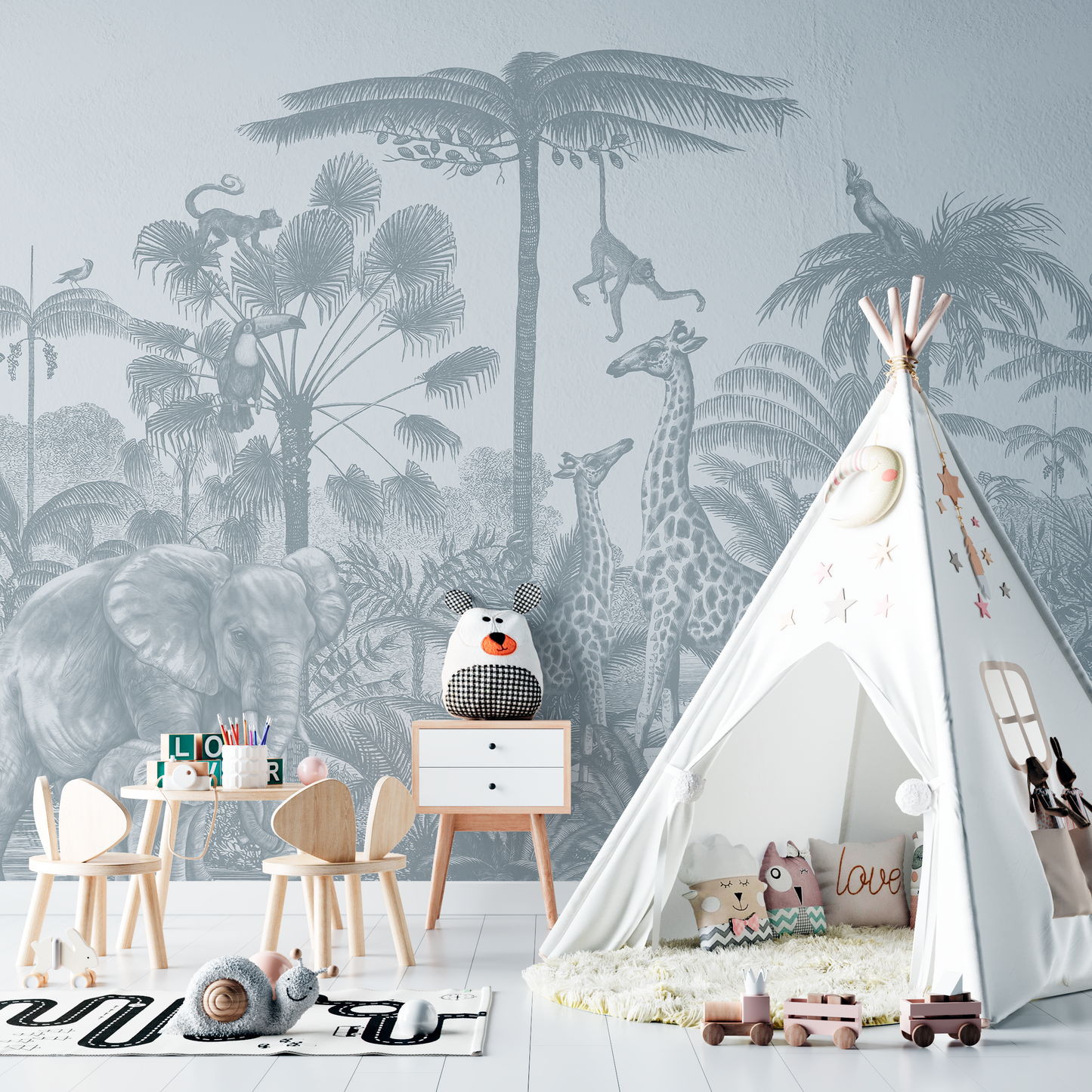 Playful Safari Jungle Animals Mural