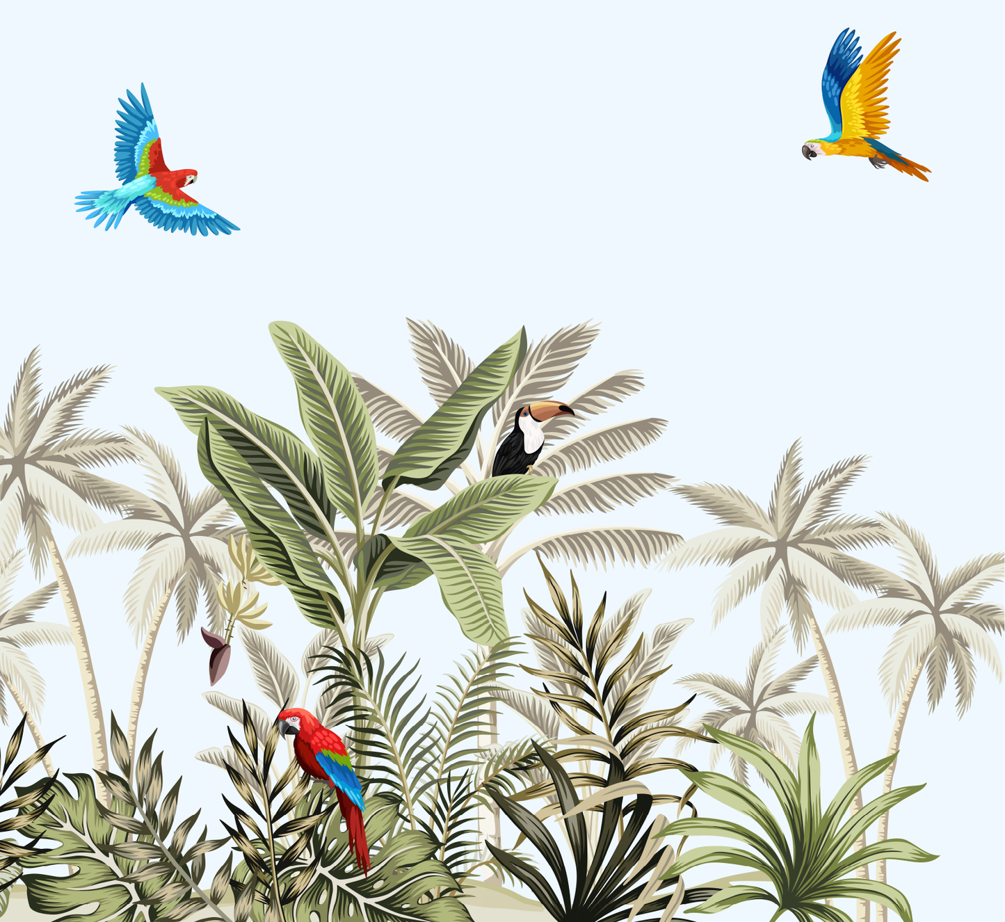 Lively Tropical Toucan & Parrot Mural