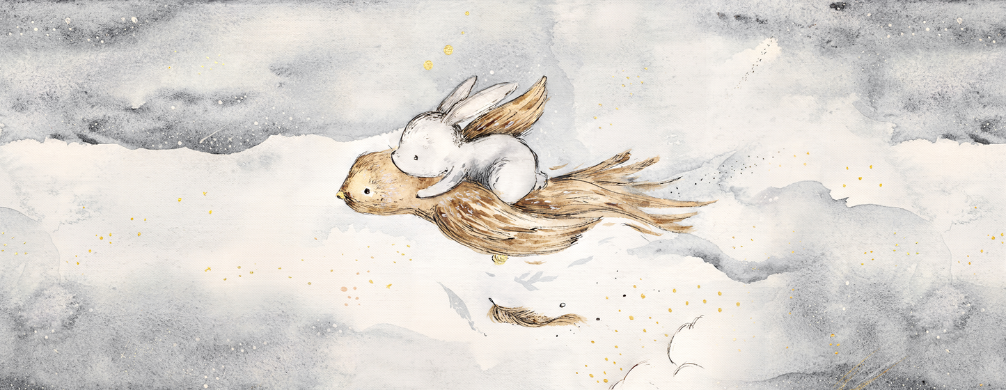 Dreamy Flying Bunny & Bird Mural