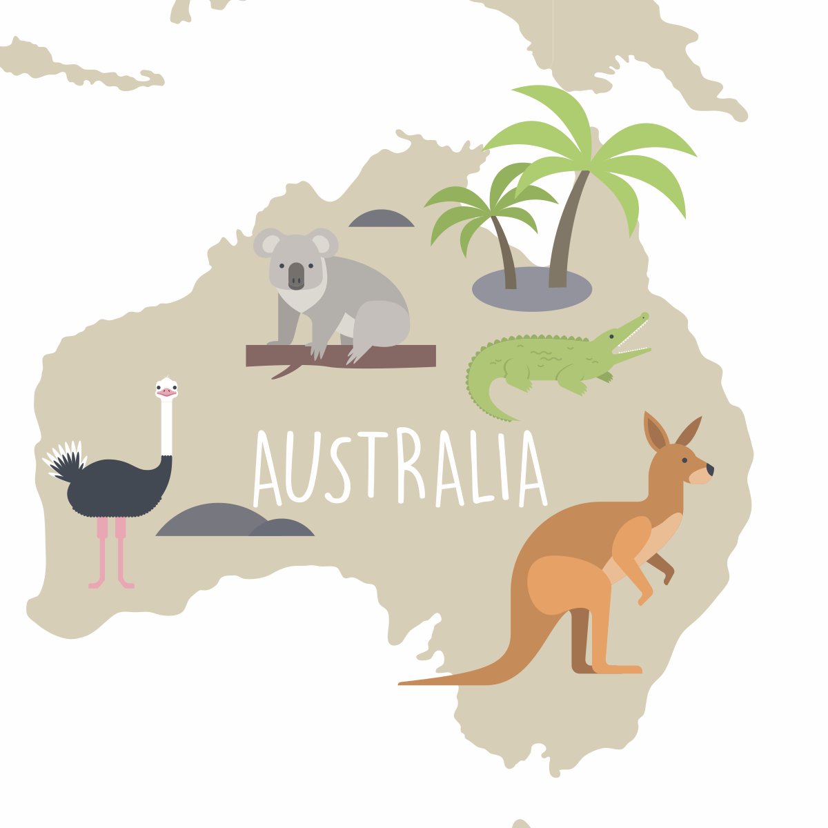 Educational World Map Animals Mural